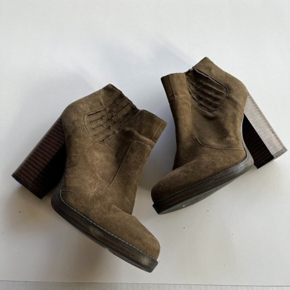 ZARA‎ SUEDE STACK CHUNKY HEELED ANKLE BOOTS BOOTIES